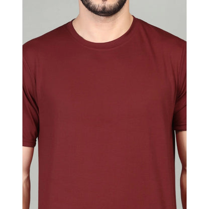 Men's Casual Half Sleeve Solid Cotton Blended Round Neck T-shirt (Maroon)