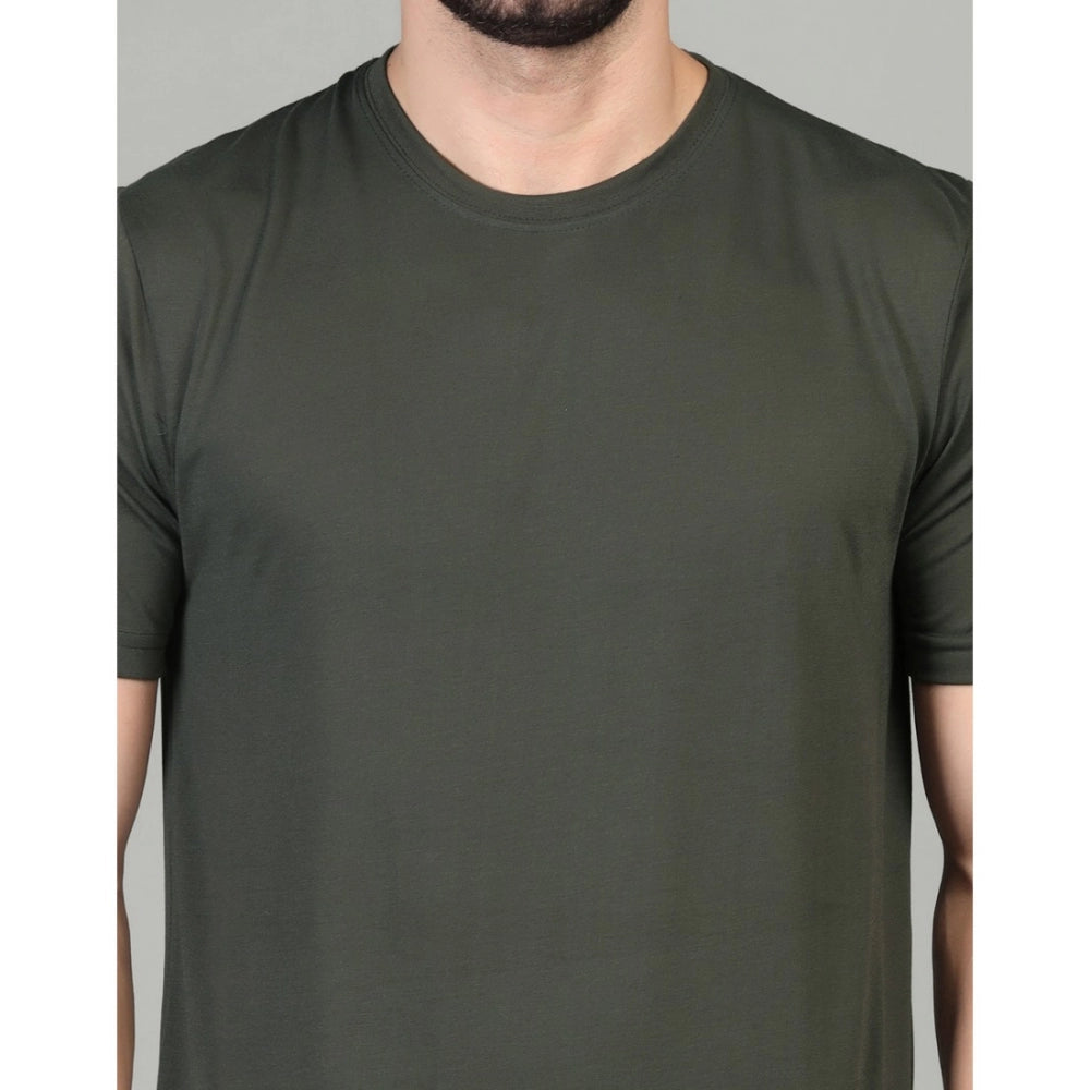 Men's Casual Half Sleeve Solid Cotton Blended Round Neck T-shirt (D.Grey)