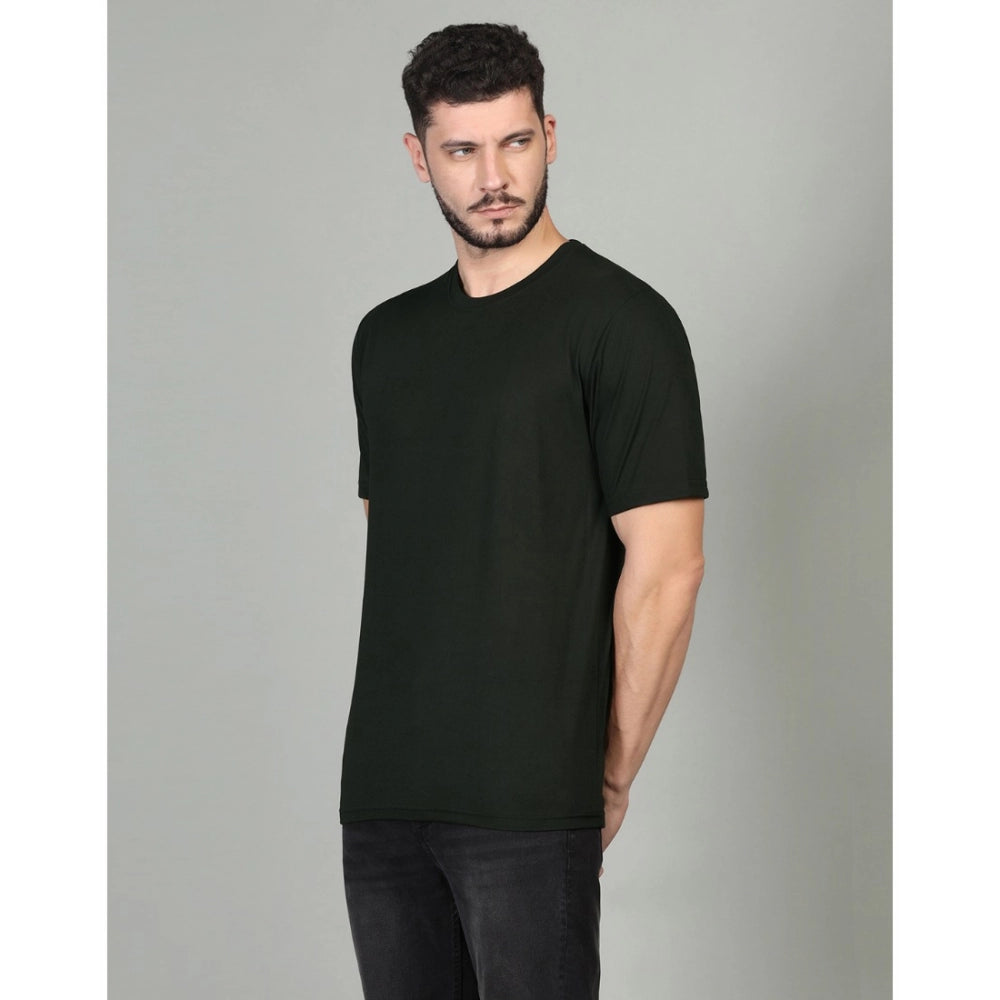 Men's Casual Half Sleeve Solid Cotton Blended Round Neck T-shirt (Green)