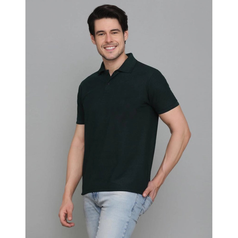 Men's Casual Half Sleeve Solid Cotton Blended Polo Neck T-shirt (Green)