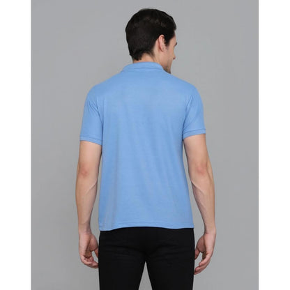 Men's Casual Half Sleeve Solid Cotton Blended Polo Neck T-shirt (Blue)