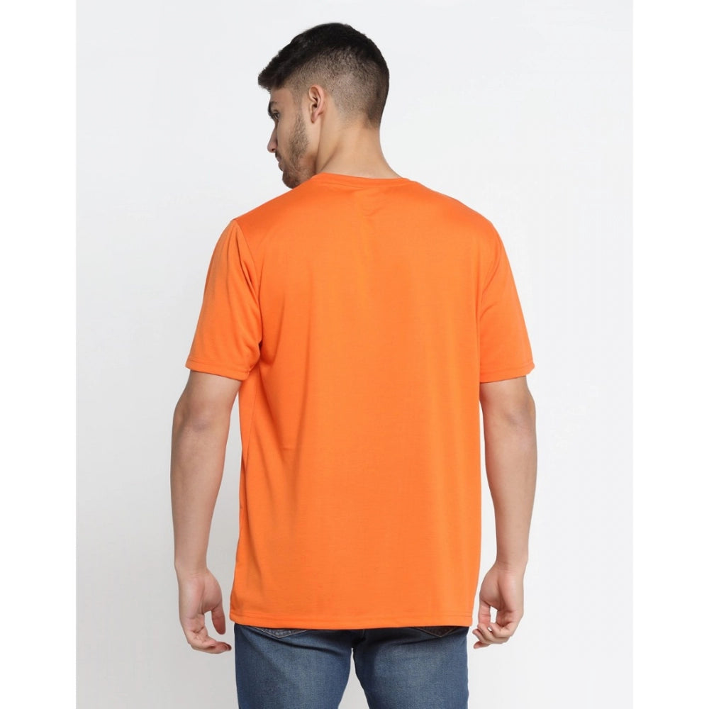 Men's Casual Half Sleeve Printed Cotton Blended Round Neck T-shirt (Orange)