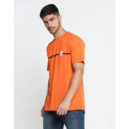 Men's Casual Half Sleeve Printed Cotton Blended Round Neck T-shirt (Orange)