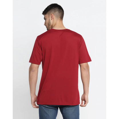 Men's Casual Half Sleeve Printed Cotton Blended Round Neck T-shirt (Maroon)