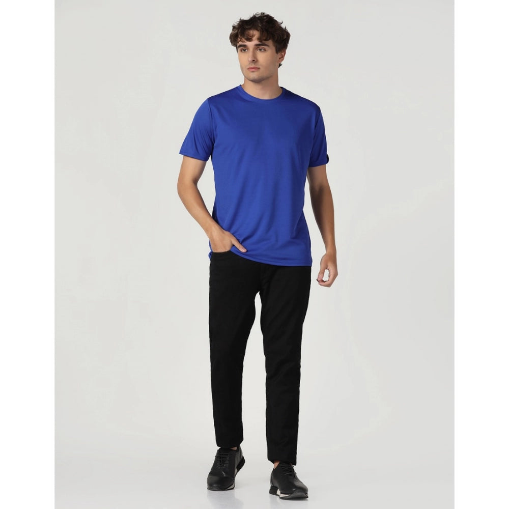 Men's Casual Half Sleeve Solid Polyester Round Neck T-shirt (Royal)