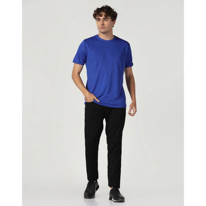 Men's Casual Half Sleeve Solid Polyester Round Neck T-shirt (Royal)