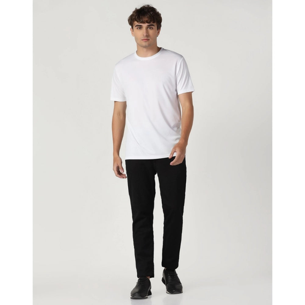 Men's Casual Half Sleeve Solid Polyester Round Neck T-shirt (White)