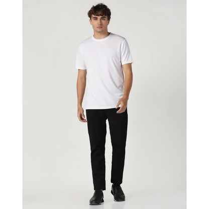 Men's Casual Half Sleeve Solid Polyester Round Neck T-shirt (White)