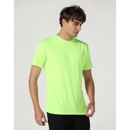 Men's Casual Half Sleeve Solid Polyester Round Neck T-shirt (Neon)