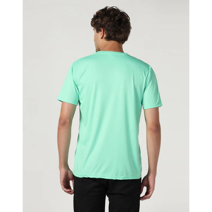 Men's Casual Half Sleeve Solid Polyester Round Neck T-shirt (Lgreen)