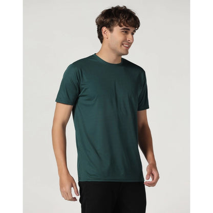 Men's Casual Half Sleeve Solid Polyester Round Neck T-shirt (Green)