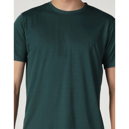 Men's Casual Half Sleeve Solid Polyester Round Neck T-shirt (Green)