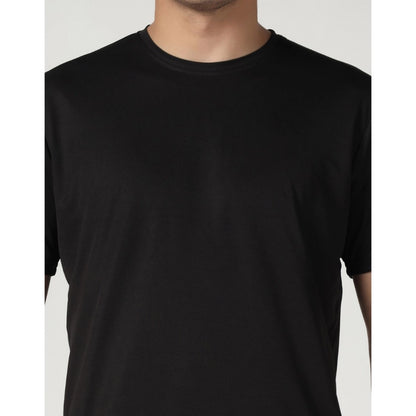 Men's Casual Half Sleeve Solid Polyester Round Neck T-shirt (Black)