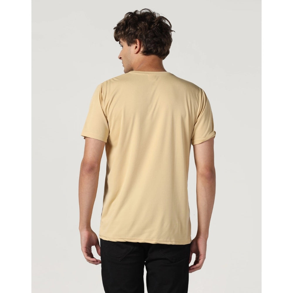 Men's Casual Half Sleeve Solid Polyester Round Neck T-shirt (Beige)