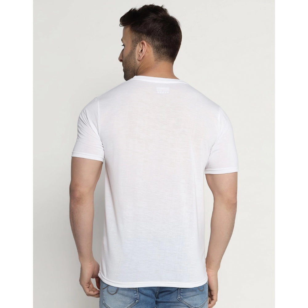 Men's Casual Half Sleeve Printed Cotton Blended Round Neck T-shirt (White)