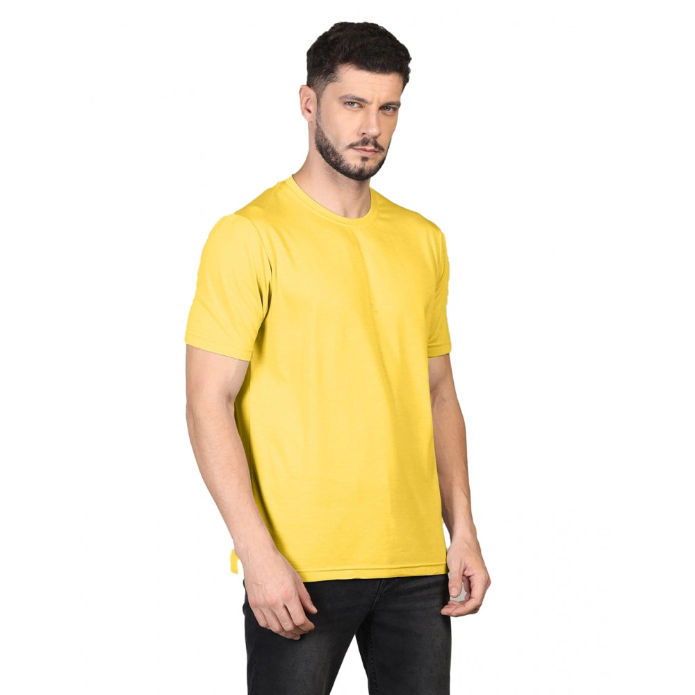 Men's Casual Half Sleeve Solid Cotton Blended Round Neck T-shirt (Yellow)