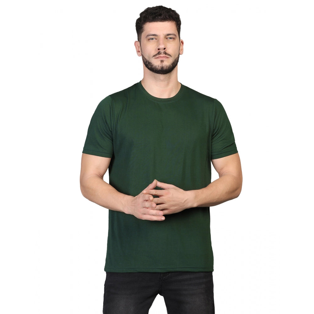 Men's Casual Half Sleeve Solid Cotton Blended Round Neck T-shirt (B.Green)