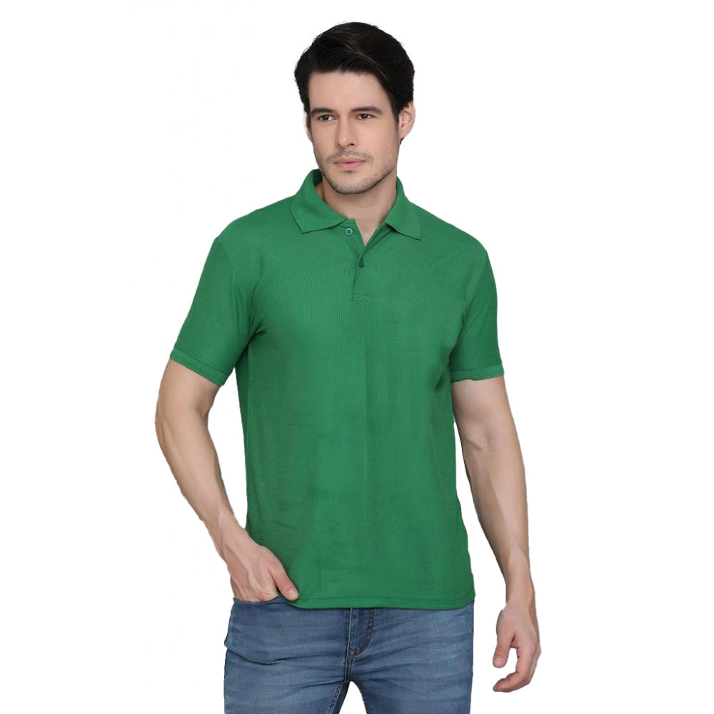 Men's Casual Half Sleeve Solid Cotton Blended Polo Neck T-shirt (Green)