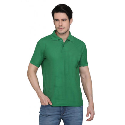 Men's Casual Half Sleeve Solid Cotton Blended Polo Neck T-shirt (Green)