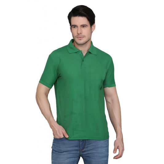 Men's Casual Half Sleeve Solid Cotton Blended Polo Neck T-shirt (Green)