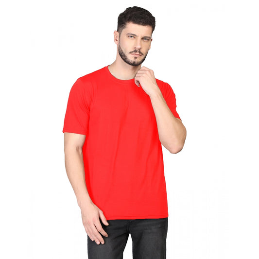 Men's Casual Half Sleeve Solid Cotton Blended Round Neck T-shirt (Red)