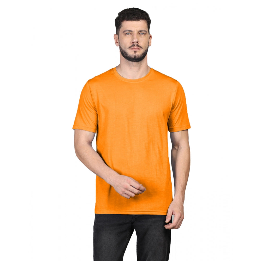 Men's Casual Half Sleeve Solid Cotton Blended Round Neck T-shirt (Orange)