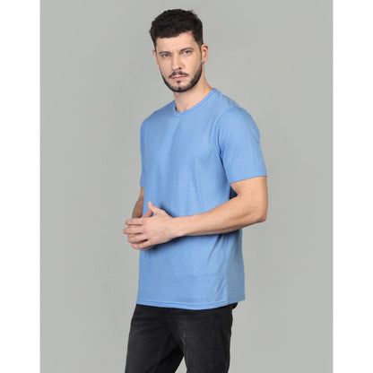 Men's Casual Half Sleeve Solid Cotton Blended Round Neck T-shirt (Sky)