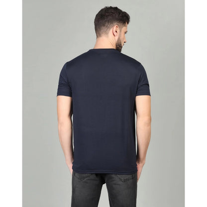 Men's Casual Half Sleeve Solid Cotton Blended Round Neck T-shirt (Dark Blue)