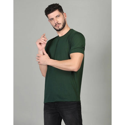 Men's Casual Half Sleeve Solid Cotton Blended Round Neck T-shirt (B.Green)