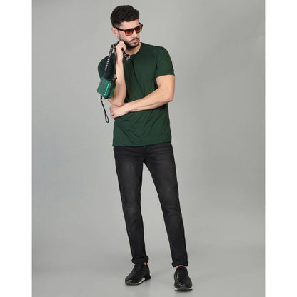 Men's Casual Half Sleeve Solid Cotton Blended Round Neck T-shirt (B.Green)