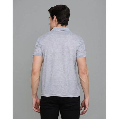 Men's Casual Half Sleeve Solid Cotton Blended Polo Neck T-shirt (Grey)