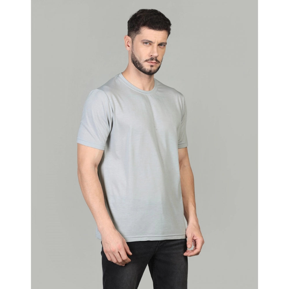 Men's Casual Half Sleeve Solid Cotton Blended Round Neck T-shirt (Grey)