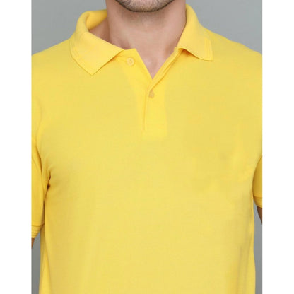 Men's Casual Half Sleeve Solid Cotton Blended Polo Neck T-shirt (Yellow)