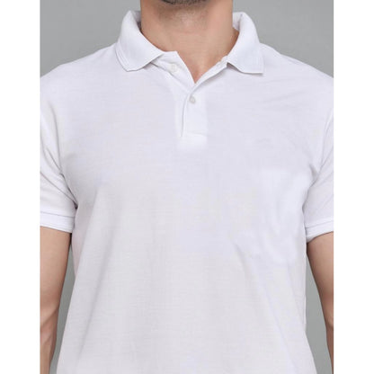 Men's Casual Half Sleeve Solid Cotton Blended Polo Neck T-shirt (White)