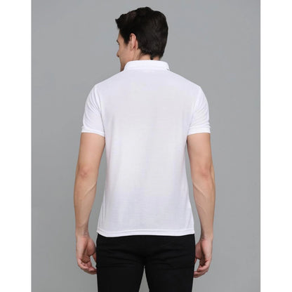 Men's Casual Half Sleeve Solid Cotton Blended Polo Neck T-shirt (White)