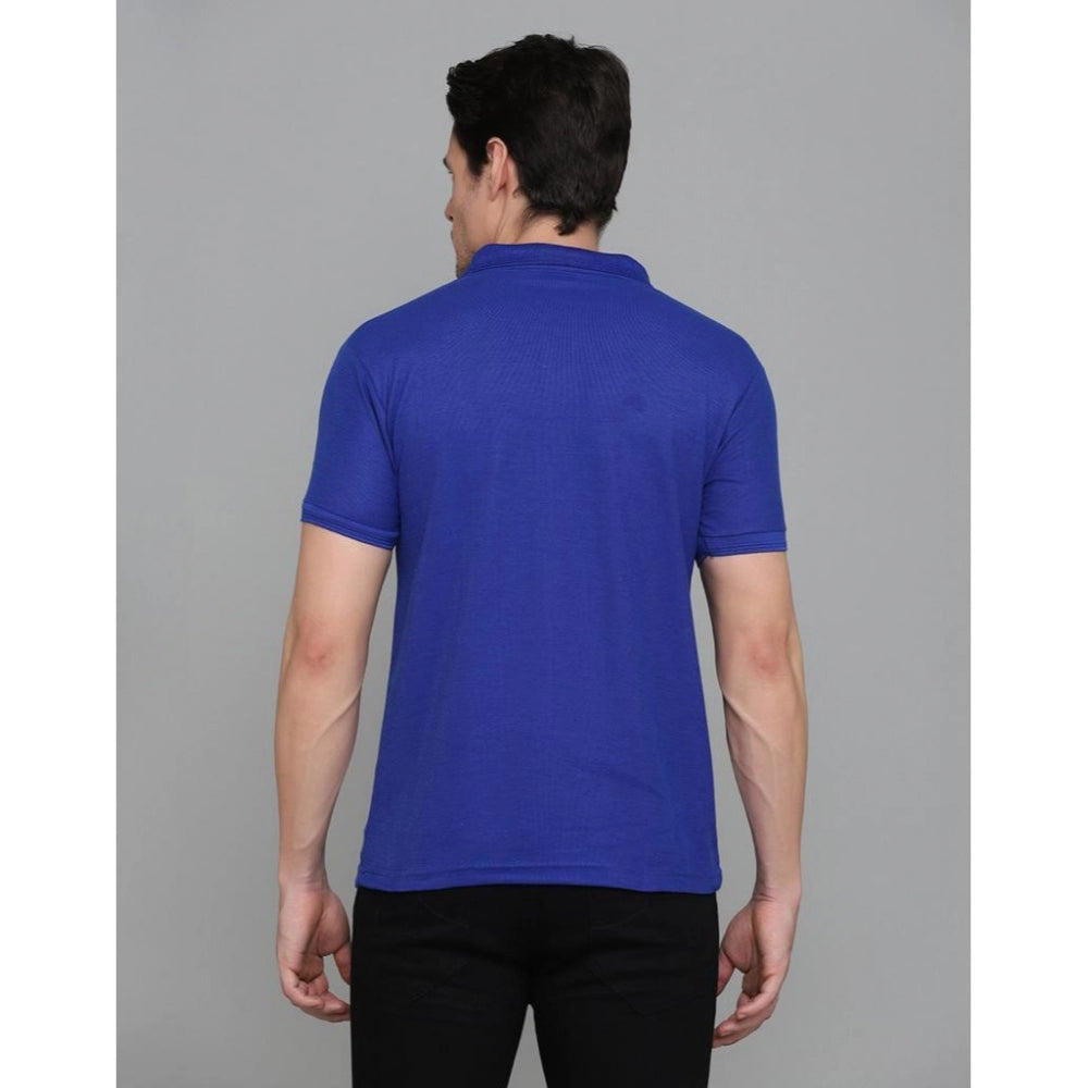 Men's Casual Half Sleeve Solid Cotton Blended Polo Neck T-shirt (Blue)