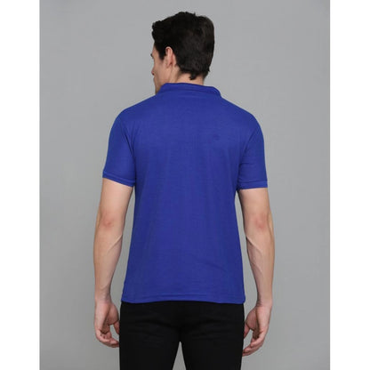 Men's Casual Half Sleeve Solid Cotton Blended Polo Neck T-shirt (Blue)