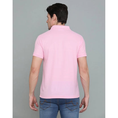 Men's Casual Half Sleeve Solid Cotton Blended Polo Neck T-shirt (Pink)