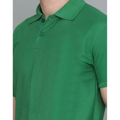 Men's Casual Half Sleeve Solid Cotton Blended Polo Neck T-shirt (Green)