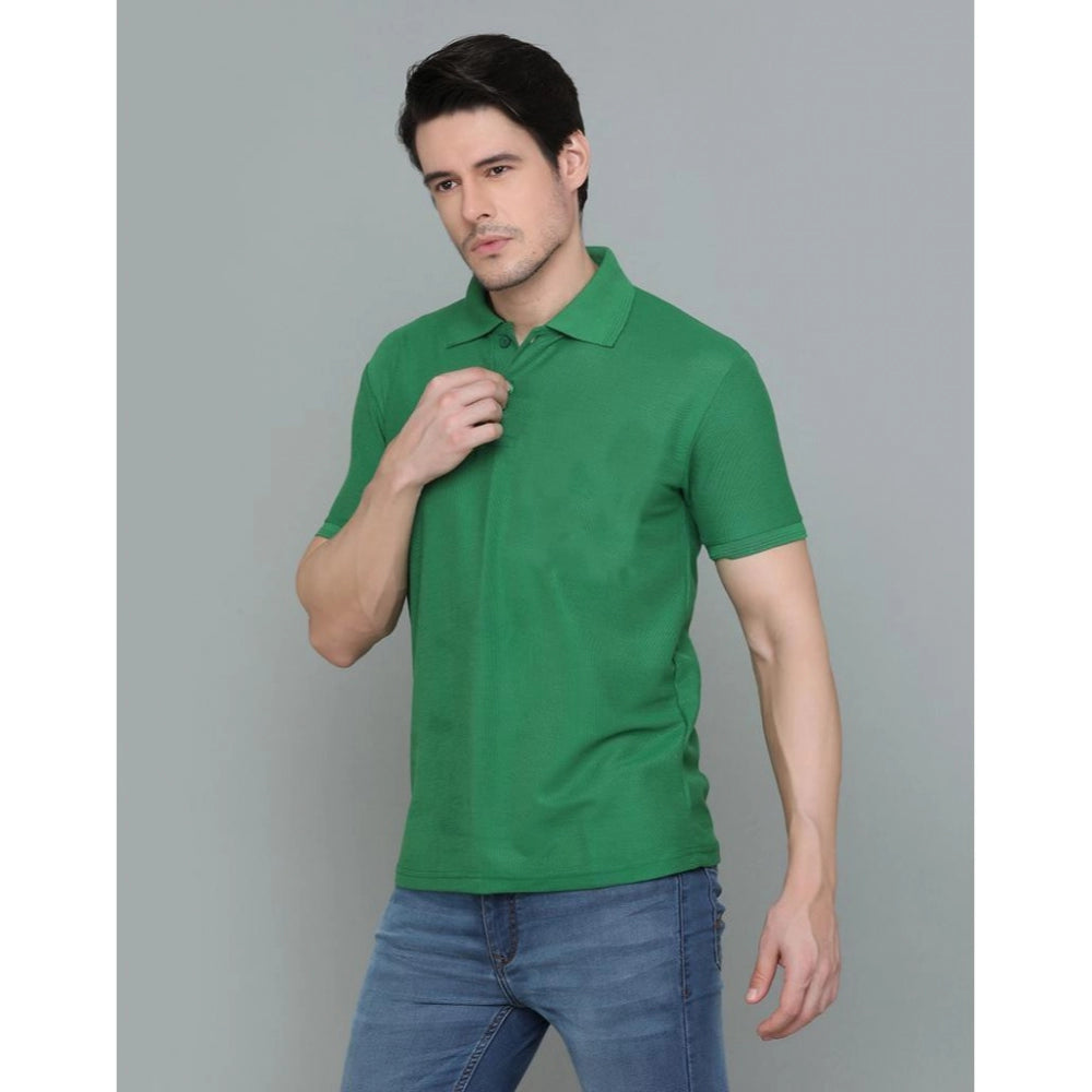 Men's Casual Half Sleeve Solid Cotton Blended Polo Neck T-shirt (Green)