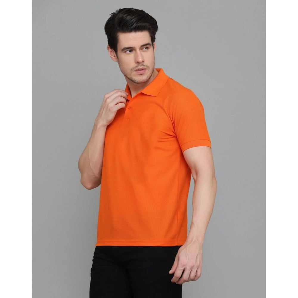 Men's Casual Half Sleeve Solid Cotton Blended Polo Neck T-shirt (Orange)