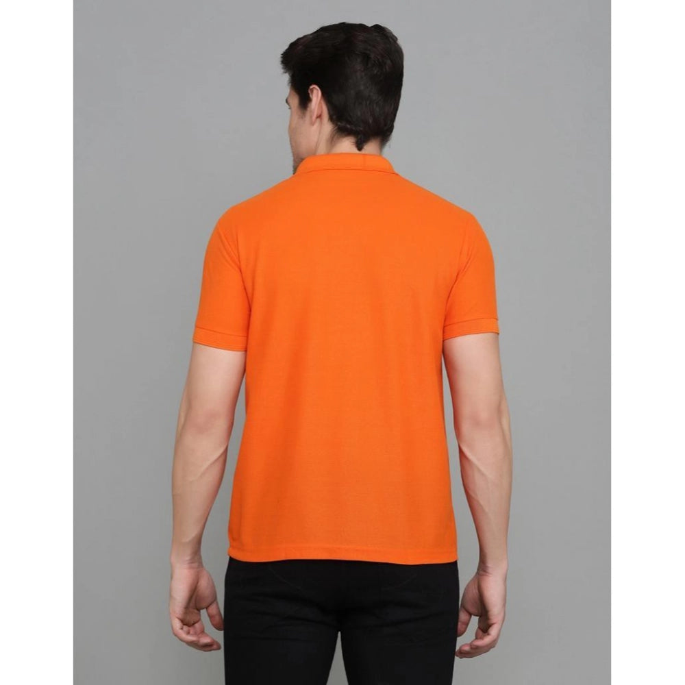 Men's Casual Half Sleeve Solid Cotton Blended Polo Neck T-shirt (Orange)