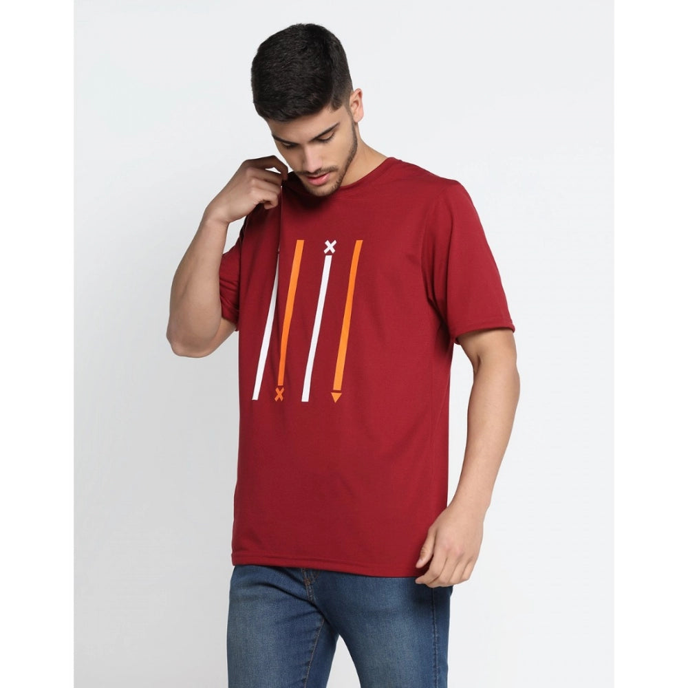 Men's Casual Half Sleeve Printed Cotton Blended Round Neck T-shirt (Maroon)