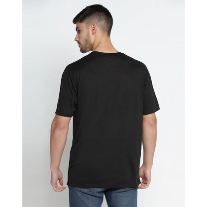 Men's Casual Half Sleeve Printed Cotton Blended Round Neck T-shirt (Black)