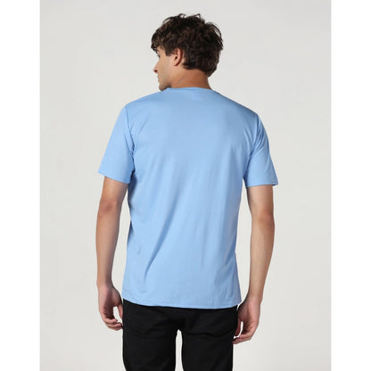 Men's Casual Half Sleeve Solid Polyester Round Neck T-shirt (Sky)