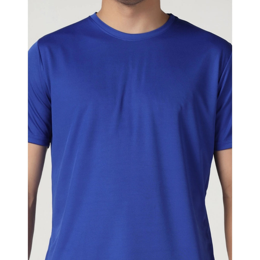 Men's Casual Half Sleeve Solid Polyester Round Neck T-shirt (Royal)