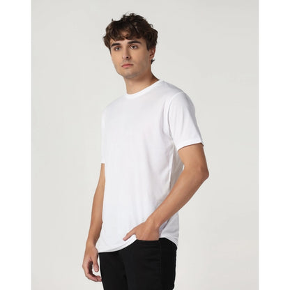 Men's Casual Half Sleeve Solid Polyester Round Neck T-shirt (White)