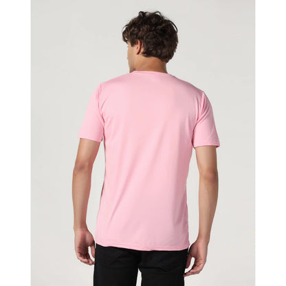 Men's Casual Half Sleeve Solid Polyester Round Neck T-shirt (Pink)