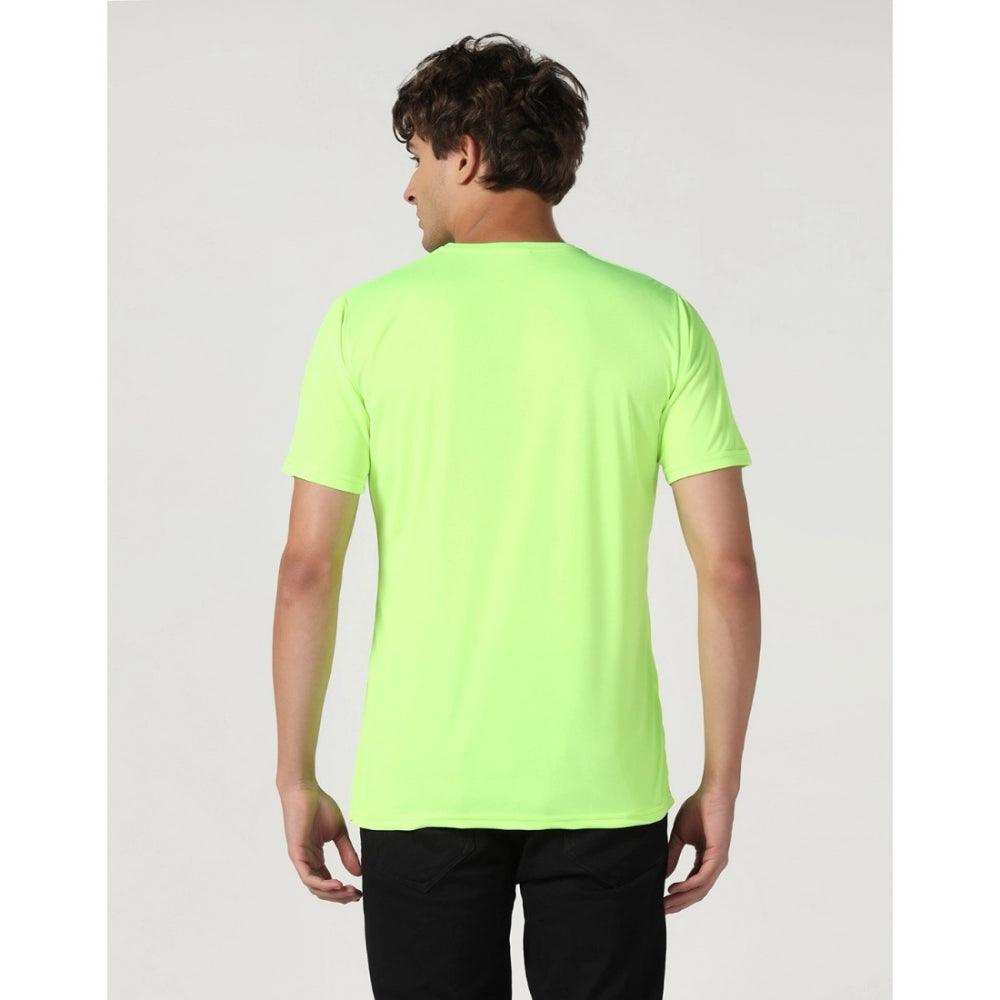 Men's Casual Half Sleeve Solid Polyester Round Neck T-shirt (Neon)