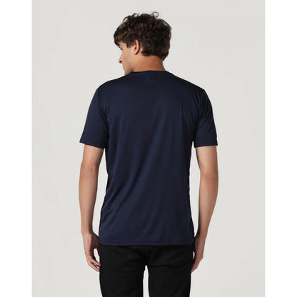 Men's Casual Half Sleeve Solid Polyester Round Neck T-shirt (Navy)